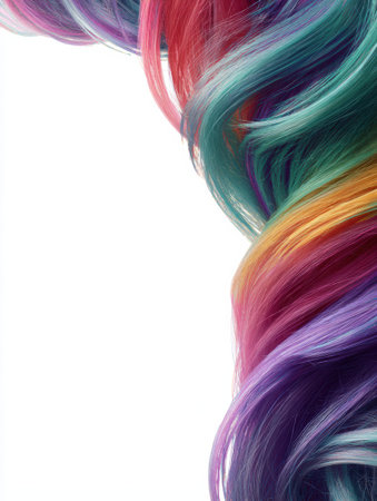 Colorful, rainbow hair strands twirl together, displaying a striking arrangement.の素材