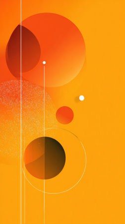Vibrant abstract art with layered orange and black circles on a lively yellow background, perfect for various text uses.の素材
