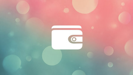 A simple wallet icon appears against a visually pleasing, soft pastel background. The background features a gradient with a bokeh effect.の素材
