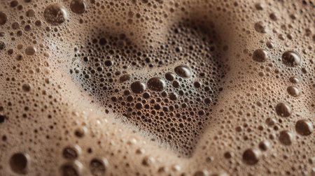 Close-up of heart-shaped shampoo bubbles on a scalp, with a blurred background, showing a moment of indulgence during a hair washing routine.の素材