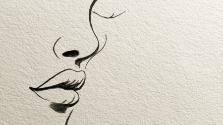 This artwork features a monochrome face line drawing on a textured cream background, creating a calming and minimalist aesthetic that captures attention.の素材