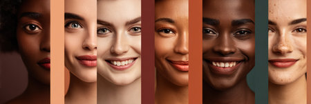 Vibrant skin tones showcase a beautiful mix of diverse cultural backgrounds, creating a striking visual harmony on a simple backdrop ideal for messages.の素材