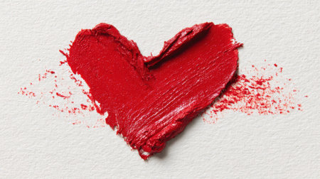A vibrant red lipstick smudge forms a heart shape on a soft backdrop, with the lower area remaining clean, offering a charming artistic expression.の素材
