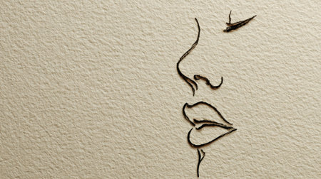 A serene line drawing of a face is sketched in monochrome against a soft cream background, allowing for a range of artistic thoughts and reflections.の素材