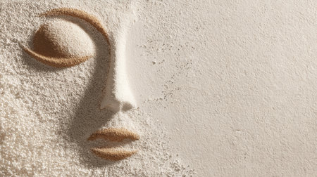 Stylized face line is created on a soft-toned minimalist skincare background emphasizing simplicity and artistic expression in a clean layoutの素材