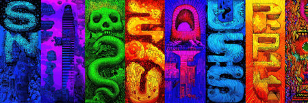 Colorful street art captures various themes through unique designs, illustrating a blend of creativity in an urban environment during daylight.の素材