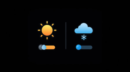 Visual representation of summer and winter weather with sun and snow symbols alongside temperature control sliders for user adjustments.の素材