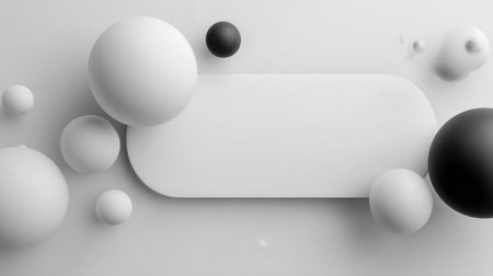 Geometric shapes in various sizes and shades of black and white create a visually compelling abstract composition on a light background emphasizing modernity.の素材