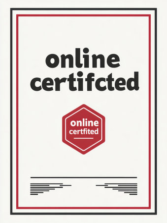 Certificate indicating successful completion of an online program, featuring bold typography and a clear badge design for recognition.の素材
