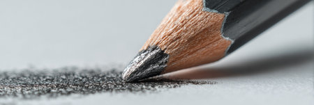 A detailed view captures a sharpened pencil in action, leaving delicate graphite lines on a blank surface. The focus is on the pencil tip and texture.の素材