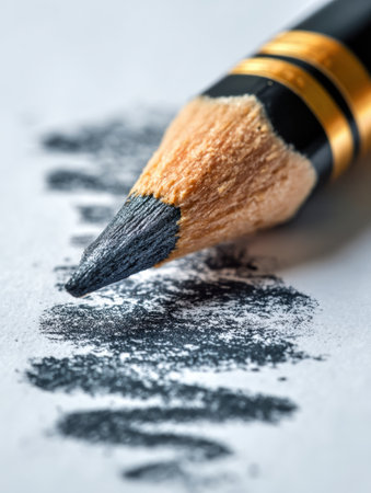 Pencil is engaged in creating intricate shading on a piece of paper, showing fine graphite particles, capturing the essence of artistic expression.の素材