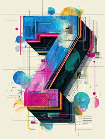 Stylized artwork showing the number seven in bright colors and geometric designs, creating an eye-catching visual with artistic flair and depth.の素材
