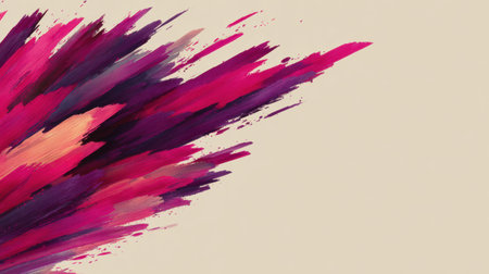 Bold and vibrant paint strokes in shades of pink, purple, and orange showcase expressive artistry against a smooth beige background.の素材
