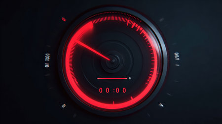 Bright red speedometer gauge reflects high velocity in a detailed racing simulation setup, emphasizing precision and excitement in the game environment.の素材