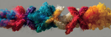 A stunning display of colorful powder bursts into a vibrant cloud, showcasing an array of hues that blend together in a dynamic and energetic fashion.の素材
