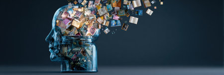 A clear head releases a burst of images, symbolizing the flow of thoughts and memories creatively.の素材