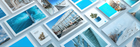 An arrangement of captivating landscape and architectural visuals presented in a collage format, emphasizing creativity and aesthetic appeal in design.の素材