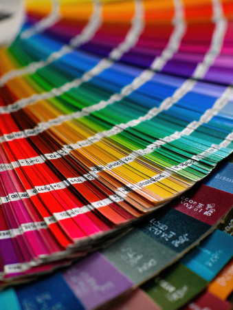 A collection of color swatches displayed in an organized manner, featuring a wide range of vibrant hues and shades ideal for creative projects.の素材