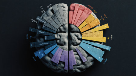 Vividly colored segments showcase various brain functions, illustrating cognitive processes and regions in an educational and engaging visual formatの素材