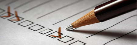 A detailed checklist is being filled out with a pencil to record important elements of a family legacy, emphasizing organization and clarity.の素材