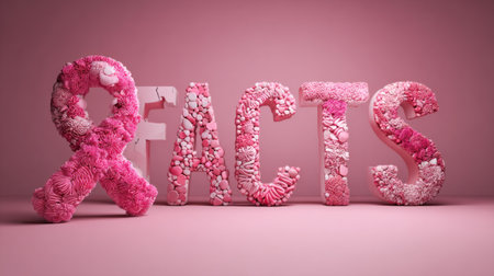 Creative display focused on breast cancer myths and facts, featuring vibrant pink elements, designed to promote awareness and education for health campaigns.の素材