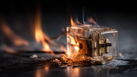 A burning fuse sparks and releases smoke as it consumes itself, leaving an empty area behind it filled with ash and glowing embers.の素材