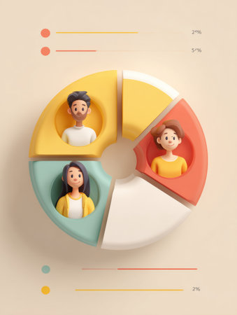 A colorful online poll wheel features user avatars indicating their bets on outcomes, depicted in a minimalistic design that enhances visual clarity.の素材