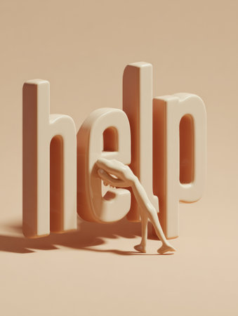 A hand stretches toward the word help, emphasizing the importance of seeking assistance.の素材