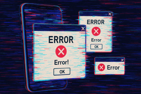 Multiple error notifications appear on a smartphone screen, indicating a technical malfunction or a system issue, causing user frustration.の素材