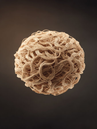 Conceptual art shows a ball of string evolving into a detailed nervous system, blending nature and creativity in a minimalist way.の素材