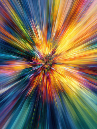 An abstract scene featuring a dynamic explosion of colors and motion, drawing the viewers gaze towards the vibrant hue burst while leaving the center empty.の素材