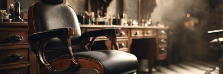 A cozy barbershop features a stylish barber chair adorned with Movember decor, creating a warm atmosphere for clients during the awareness campaign.の素材