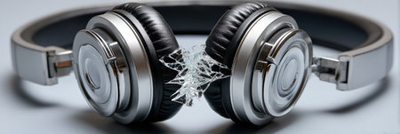 A broken headset lies centered, depicting the overwhelming nature of information. The design highlights the importance of mental clarity and focus.の素材