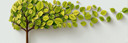 A lush tree with vibrant new leaves emerges, representing renewal and recovery, set against a calm and serene background.の素材