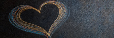 Chalk lines create a heart shape against a textured dark background, highlighting a blend of artistry and emotion in a simple yet profound display.の素材