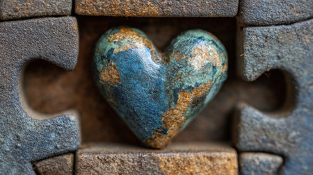 A clay rests hearts snugly in a puzzle frame, representing the journey of healing and emotional repair, bringing beauty to a thoughtful arrangement.の素材