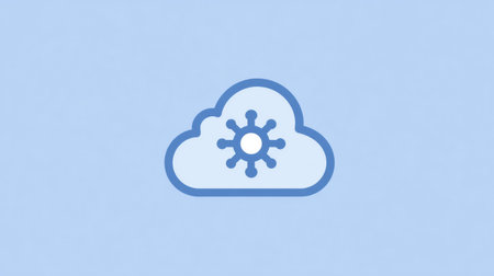 A cloud icon with a virus symbol highlights concerns about health and security in digital environments, notably during heightened awareness of pandemics.の素材