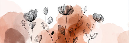 Floral sketches with fine lines on a muted watercolor backdrop create a serene composition that highlights the elegance of nature and artistry combinedの素材
