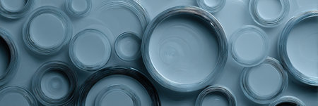 Intricate circular designs mix dark and light shades on a soft blue background, evoking a sense of calm and modern aesthetic in a creative artwork.の素材