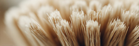 A detailed close-up showcases the fine bristles of a brush, highlighting the textures and natural fibers in a clean, well-illuminated environment.の素材