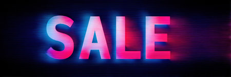 Vibrant neon letters spell out sale, capturing attention with bold colors and modern design suitable for marketing campaigns and advertisements.の素材