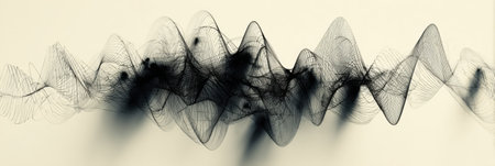 Intricate wave patterns capture sounds rhythm, with fine lines and shadows adding depth to this digital artwork.の素材