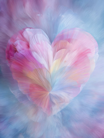 Soft pastel colors blend together to form a heart shape at the center, creating a whimsical and romantic atmosphere, ideal for expressing love and affection.の素材