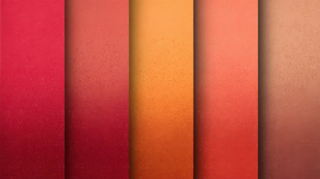 Five vibrant vertical strips display a gradient of red to orange hues with a subtle texture, creating an eye-catching visual effect for contemporary decor.の素材