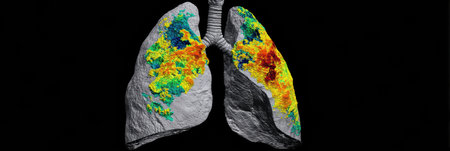 Lungs show vibrant colors that reveal health conditions, highlighting the complexity of respiratory function and disease analysis scientifically.の素材