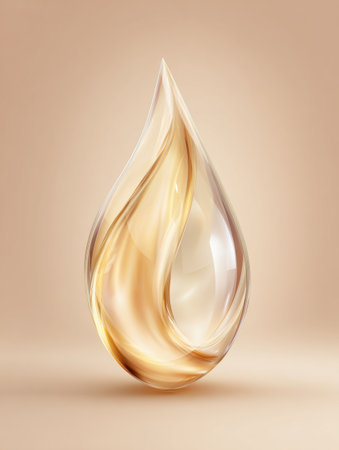 A captivating drop shape combines soft swirls of color set against a warm, muted background, reflecting light and creating an elegant, abstract look.の素材