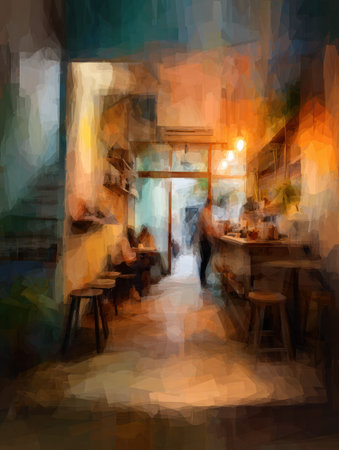 A warm and inviting cafe scene captures the essence of good company and conversation.の素材