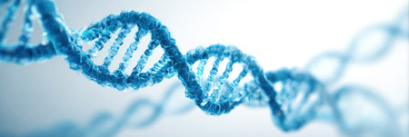 Visual representation of the DNA double helix structure in vibrant blue tones, set against a bright background, emphasizing genetics and biological research.の素材