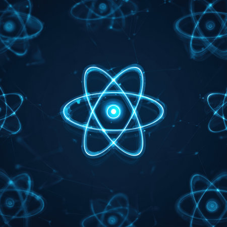 Visual display of glowing atomic structures in vibrant blue tones, creating a captivating backdrop for science and technology concepts.の素材