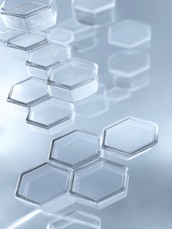 Hexagonal glass-like shapes form an elegant and modern pattern against a soft background, perfect for digital art or design elements.の素材